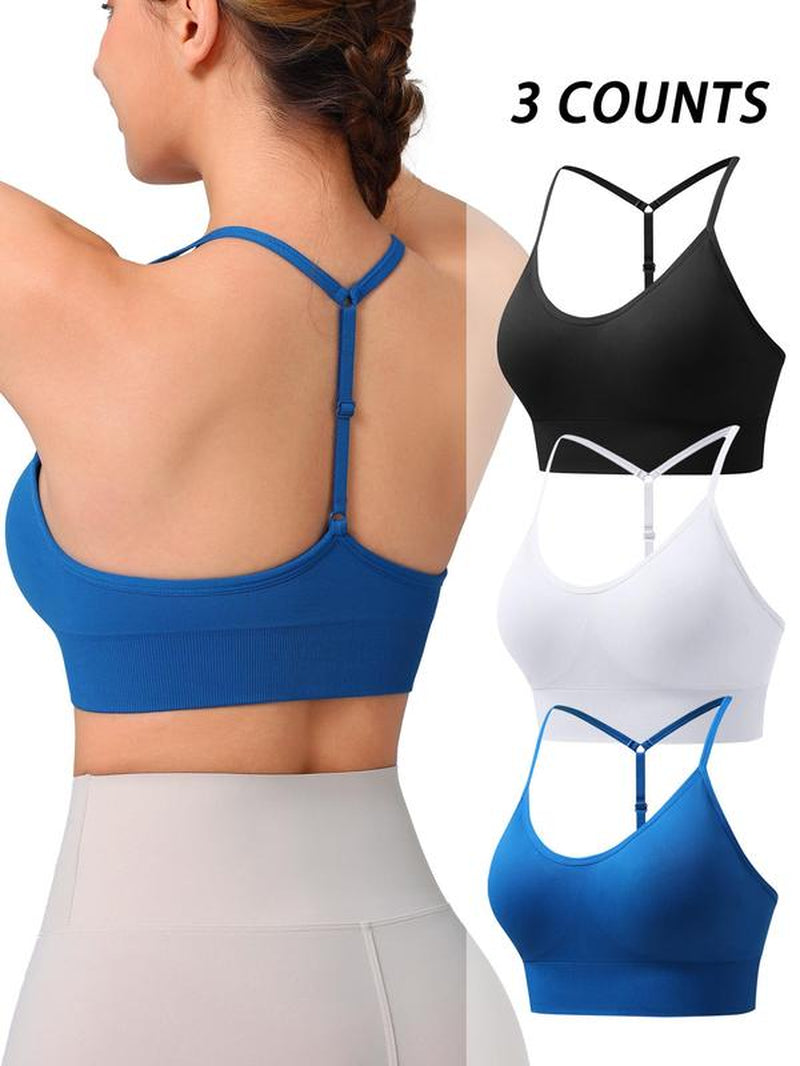 Women's Solid Color Sports Bra with Adjustable Y-Back Straps