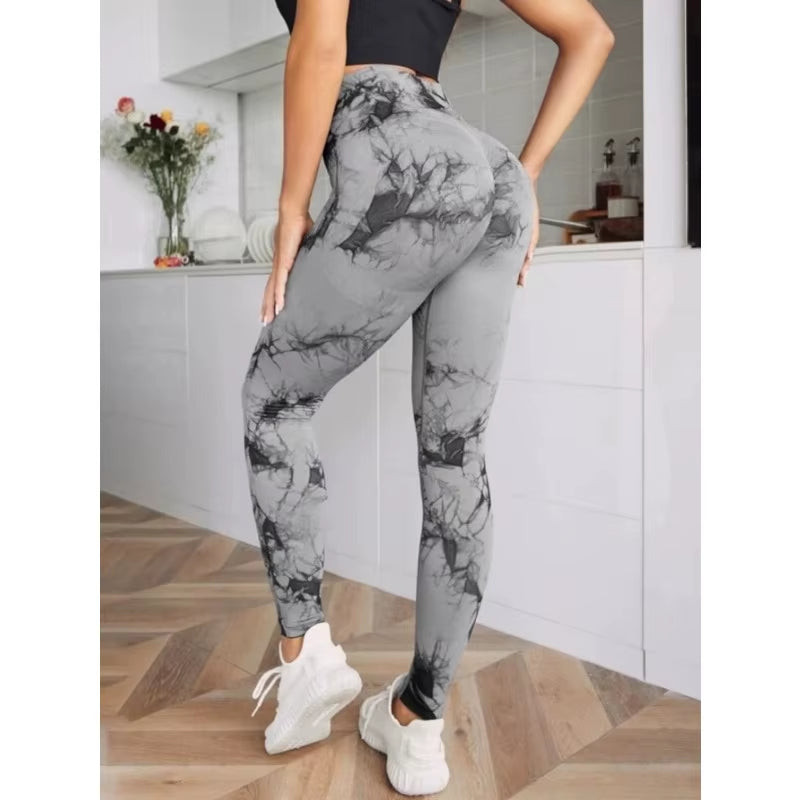 Seamless High-Waist Tie-Dye Leggings for Women – Butt-Lifting Yoga Pants for Running, Workout & Fitness