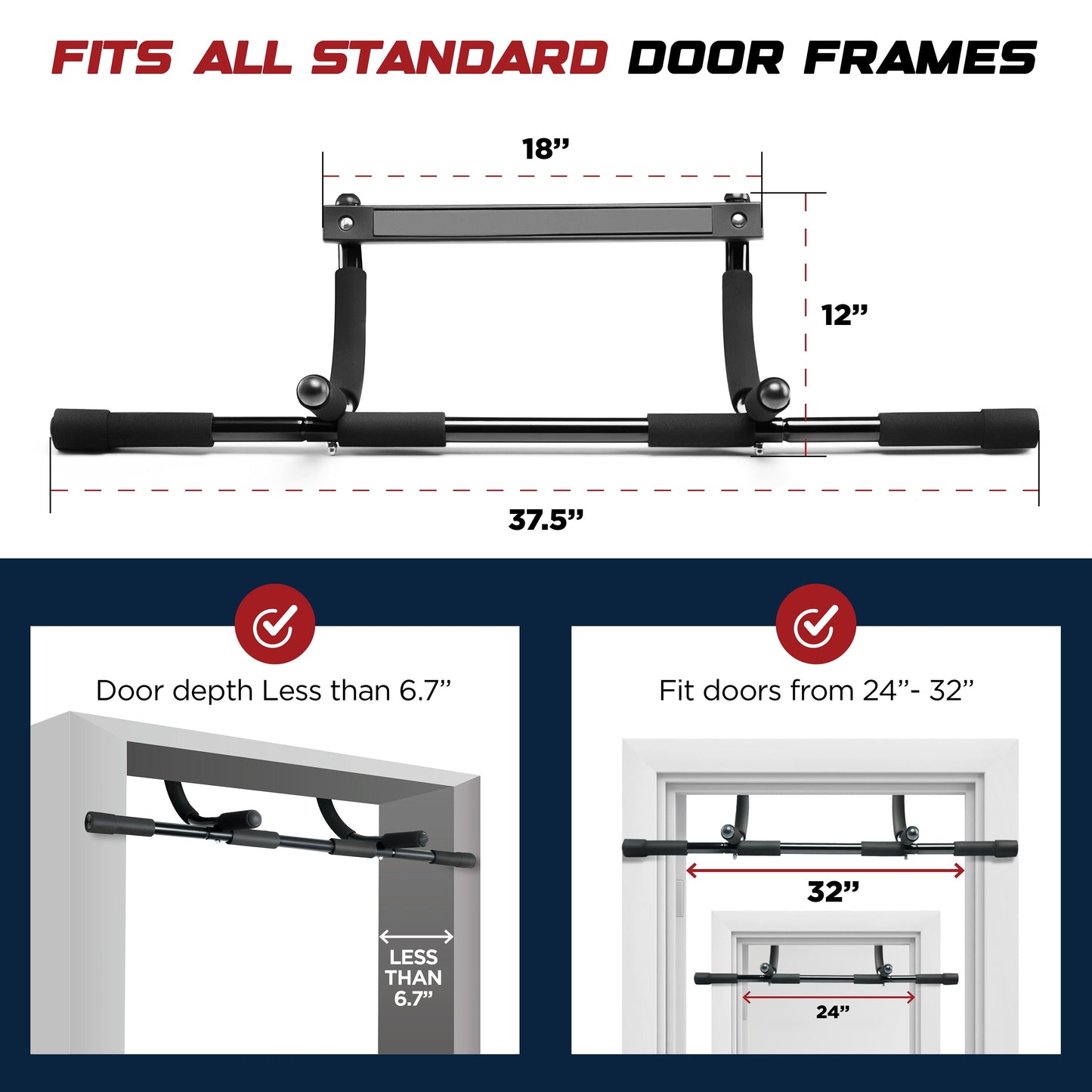 Heavy-Duty Pull Up Bar for Doorway – Multifunctional Chin-Up & Dip Bar Trainer for Home Gym – No Screws Needed, Fits Up to 32” Door Frames