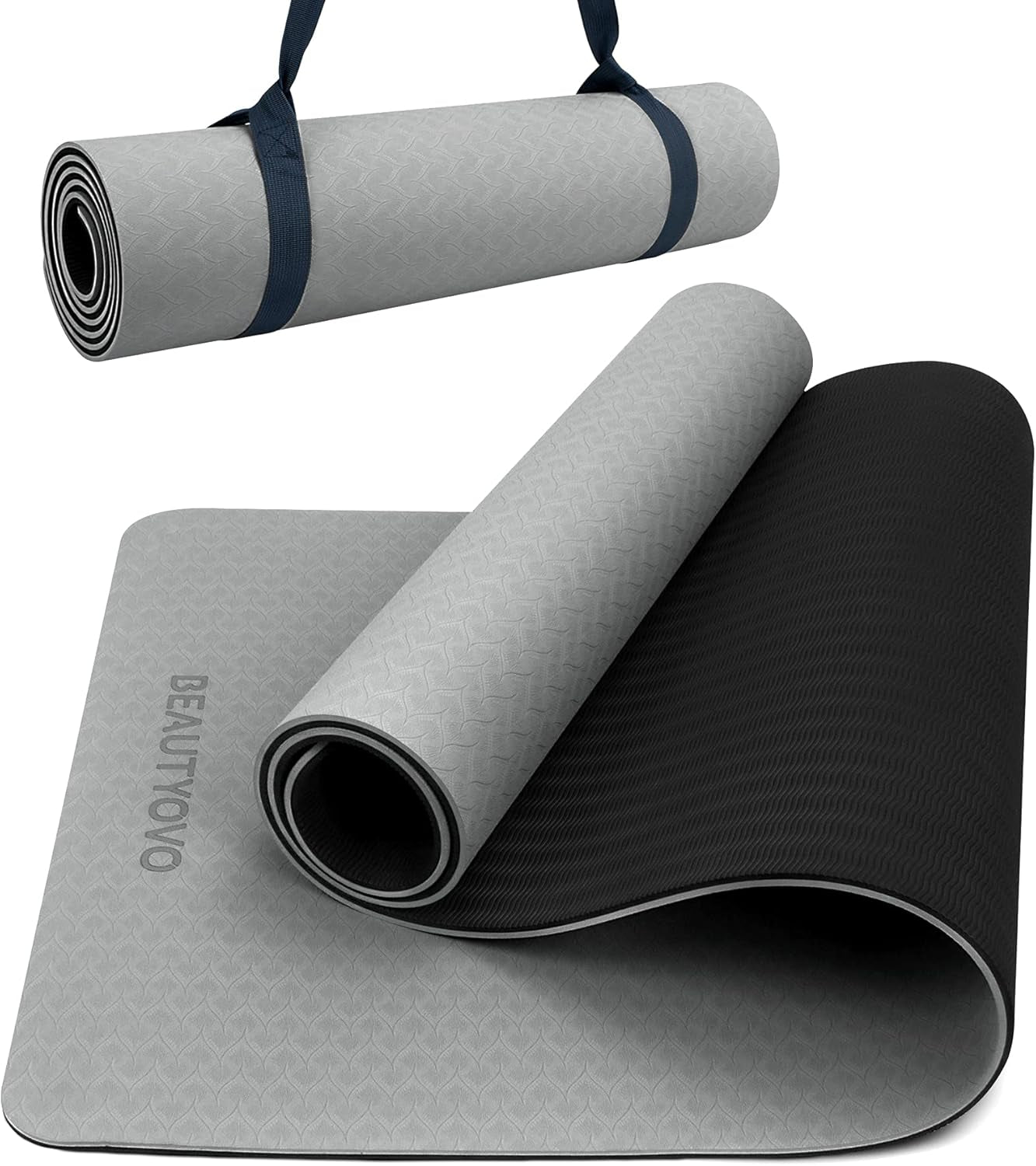 Yoga Mat with Strap (1/3 Inch Extra Thick, Non-Slip, TPE Material)