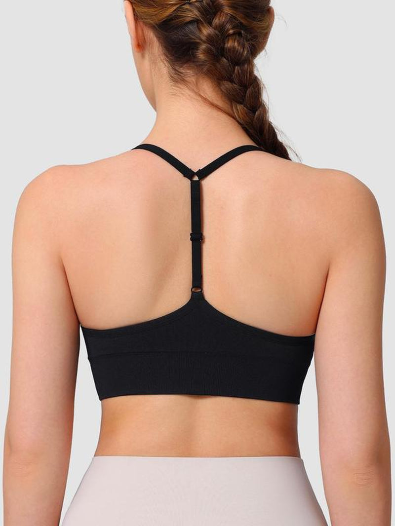 Women's Solid Color Sports Bra with Adjustable Y-Back Straps