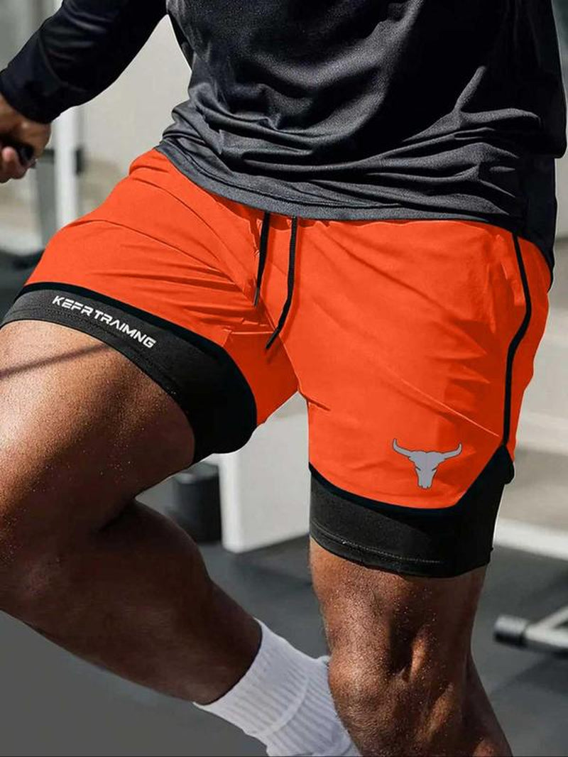 Men’s Regular Fit Bull Head Print Quick-Drying Breathable Training Shorts, Casual Gym Workout Shorts for Summer, Comfortable Bottoms for Indoor/Outdoor Wear