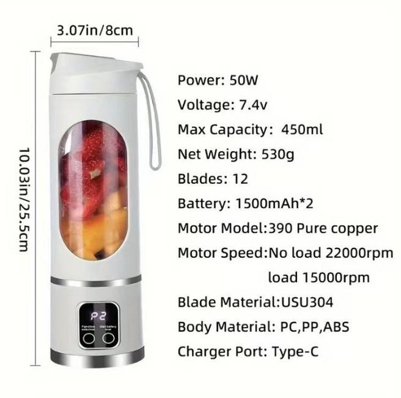 TikTok Portable Blender – USB Rechargeable Smoothie & Juice Maker, 450ml Mini Blender with 6 Blades, Compact & Diet-Friendly for Travel, Office, or Home Use