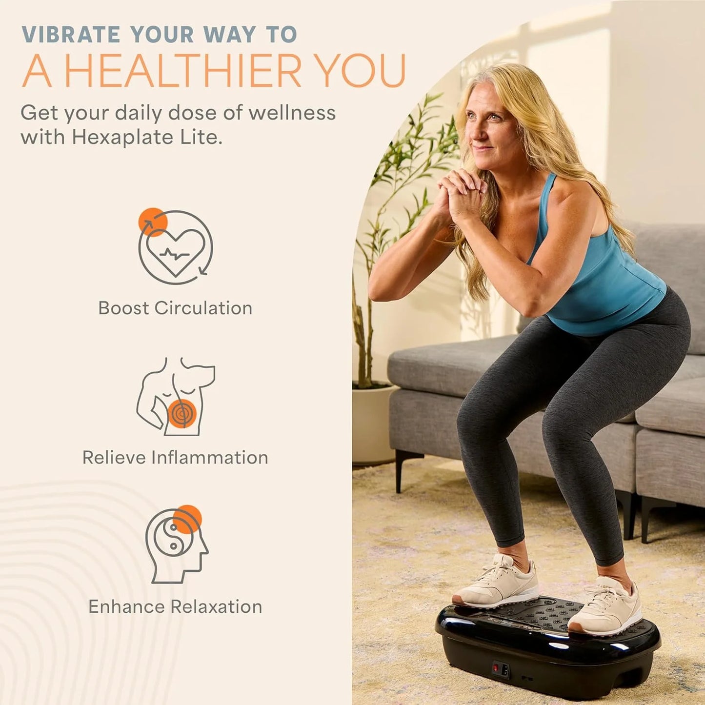 Hexaplate Lite Vibration Plate – 300W Full Body Workout Platform with Remote & 10 Programs
