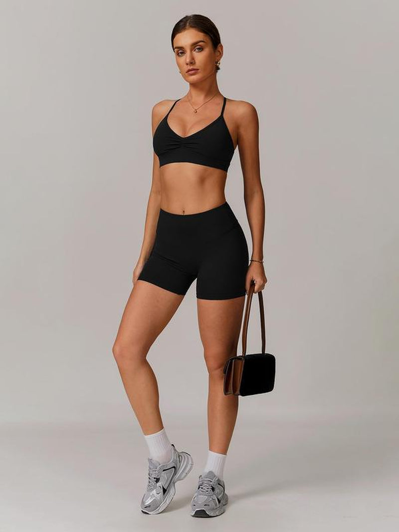 Women’s Solid Crop Sports Top & High Waist Shorts Tracksuit Set, Breathable Quick Dry Activewear for Yoga, Gym, Workout, Running, All-Season Sportswear for Ladies
