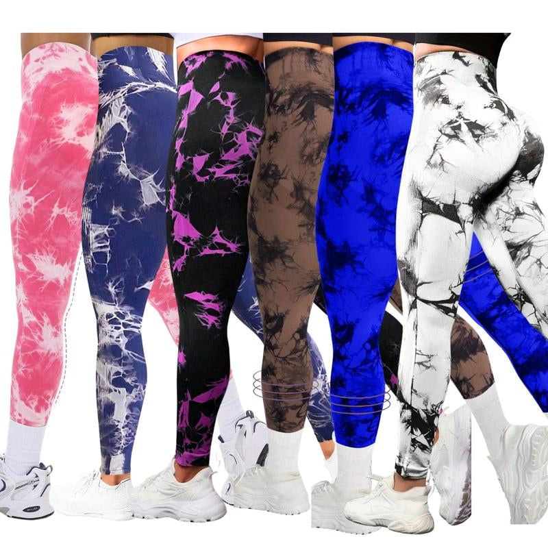 6-Pack Tie-Dye High-Waisted Leggings for Women – Squat-Proof, Rear-Lifting Tummy Control Yoga & Workout Pants
