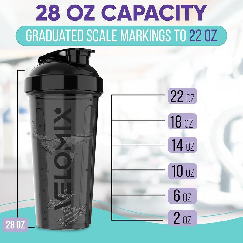2-Pack 28oz VELOMIX Protein Shaker Bottles – Leakproof Shaker Cups with Dual Wire Whisks for Smooth Protein Mixes – Black & Clear