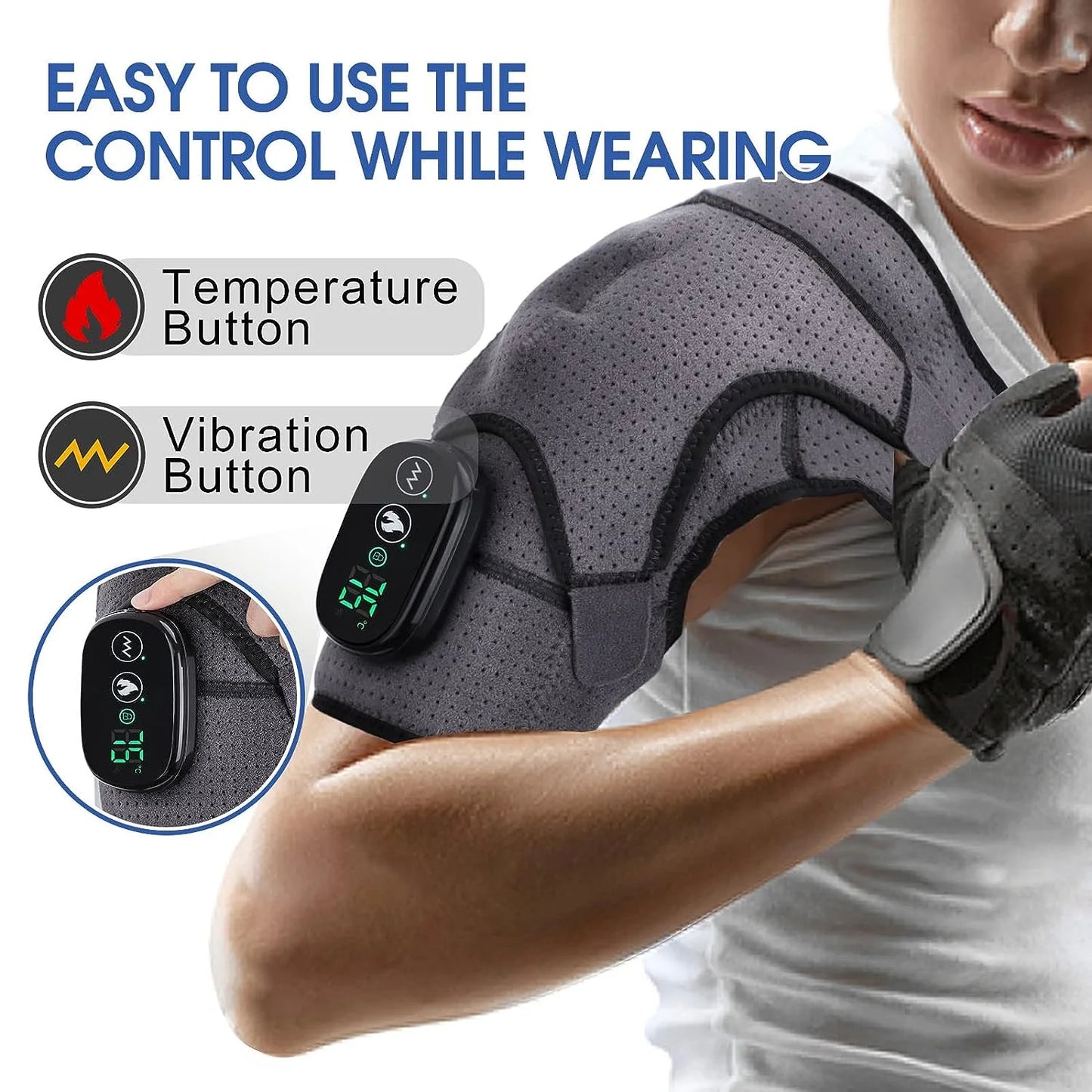 Cordless Heated Shoulder Brace – Rotator Cuff Massager with 3 Heat & Vibration Settings for Muscle and Stress Relief