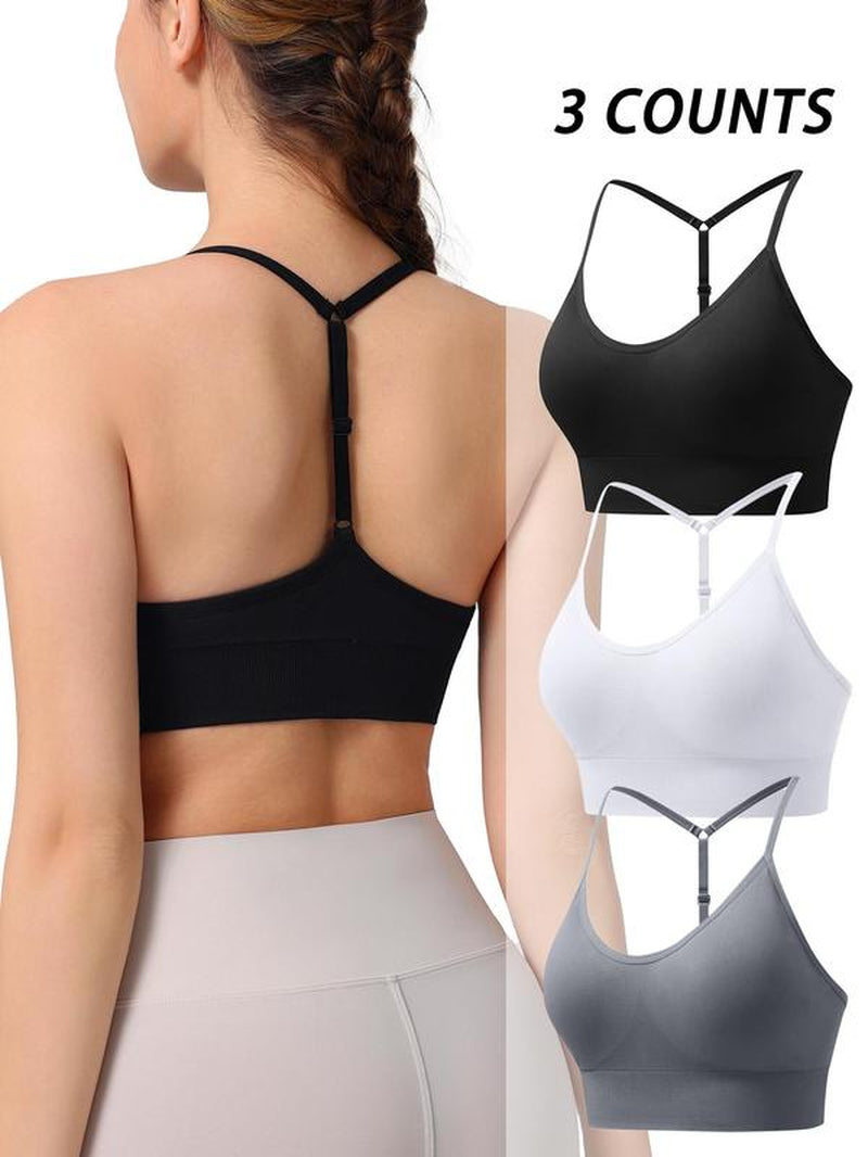 Women's Solid Color Sports Bra with Adjustable Y-Back Straps