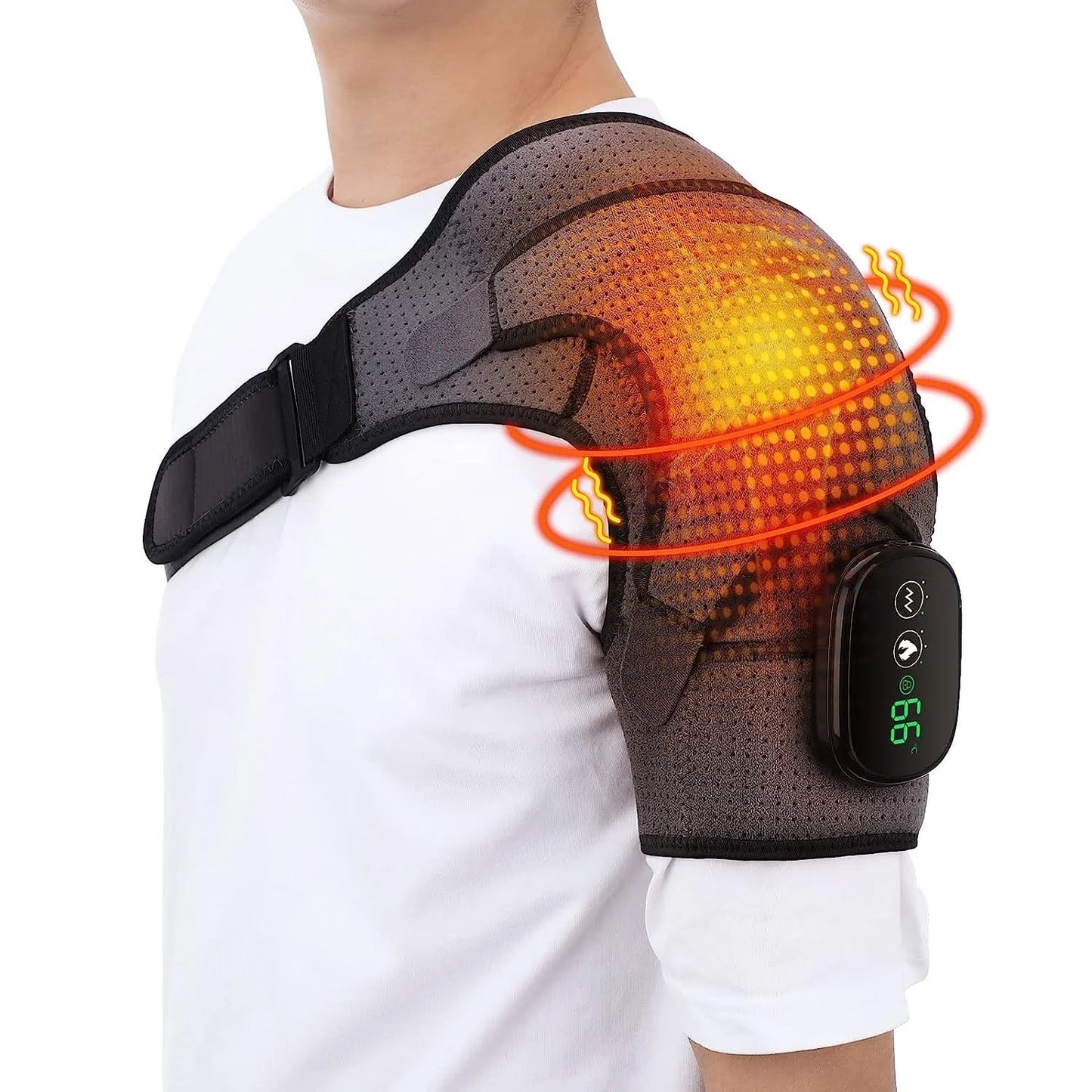 Cordless Heated Shoulder Brace – Rotator Cuff Massager with 3 Heat & Vibration Settings for Muscle and Stress Relief
