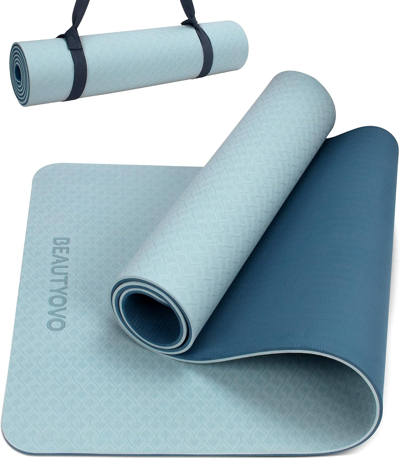 Yoga Mat with Strap (1/3 Inch Extra Thick, Non-Slip, TPE Material)