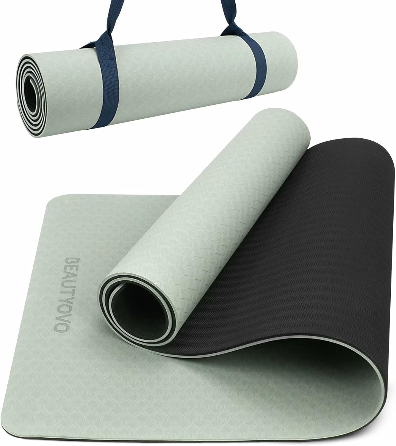 Yoga Mat with Strap (1/3 Inch Extra Thick, Non-Slip, TPE Material)