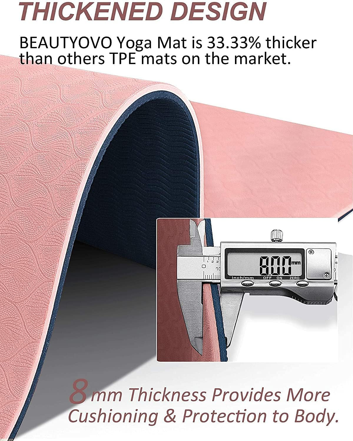 Yoga Mat with Strap (1/3 Inch Extra Thick, Non-Slip, TPE Material)