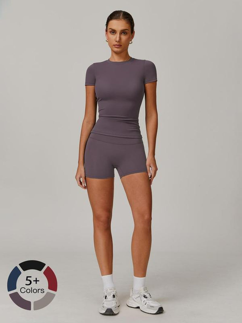 Women’s Ribbed Crop Top & High-Waist Shorts Set – Quick-Dry Activewear for Yoga, Gym, Running & All-Season Workouts