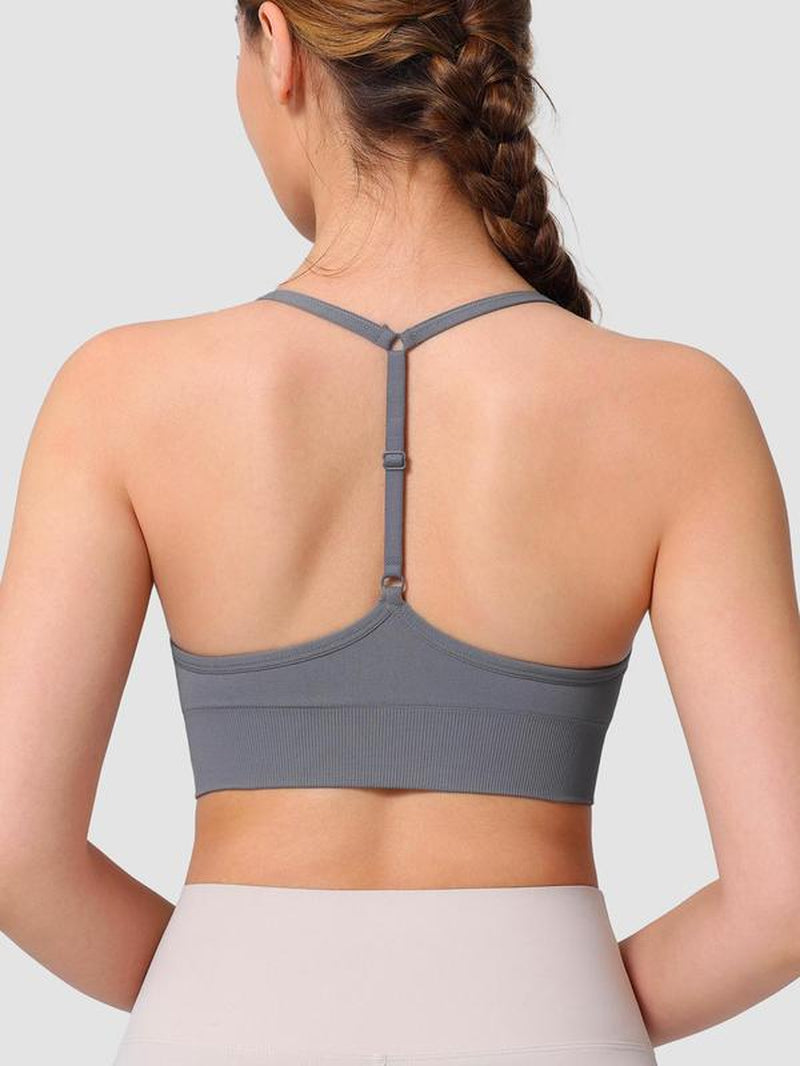 Women's Solid Color Sports Bra with Adjustable Y-Back Straps