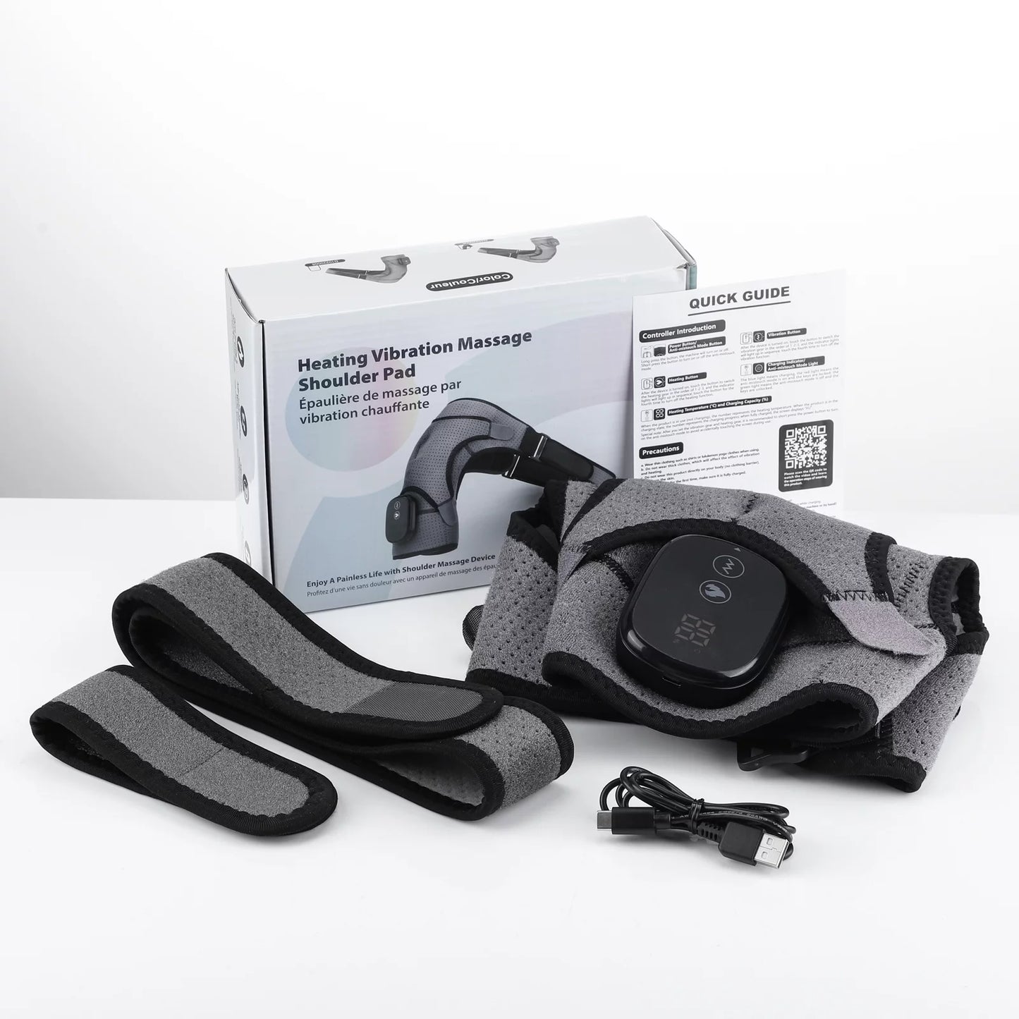 Cordless Heated Shoulder Brace – Rotator Cuff Massager with 3 Heat & Vibration Settings for Muscle and Stress Relief