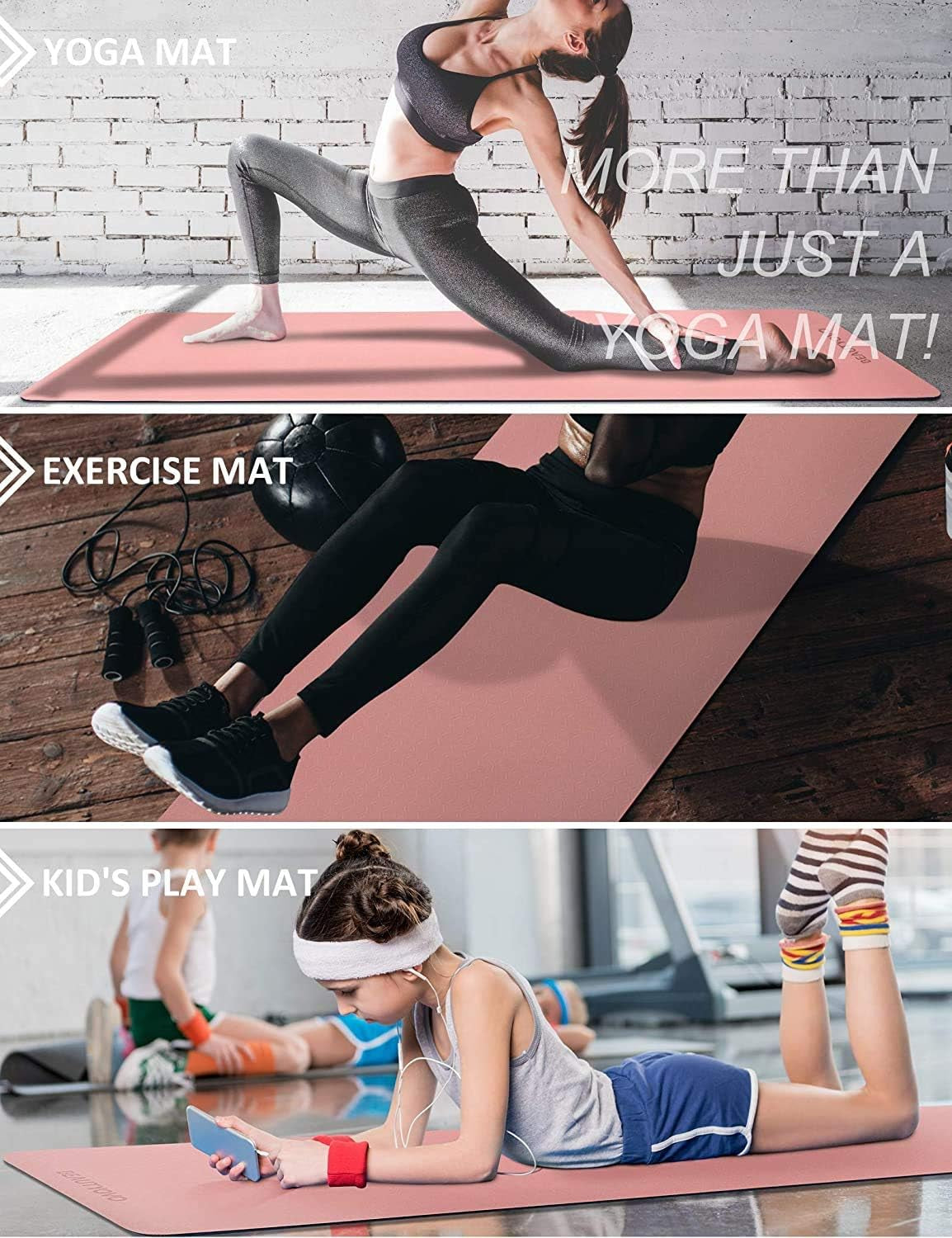 Yoga Mat with Strap (1/3 Inch Extra Thick, Non-Slip, TPE Material)