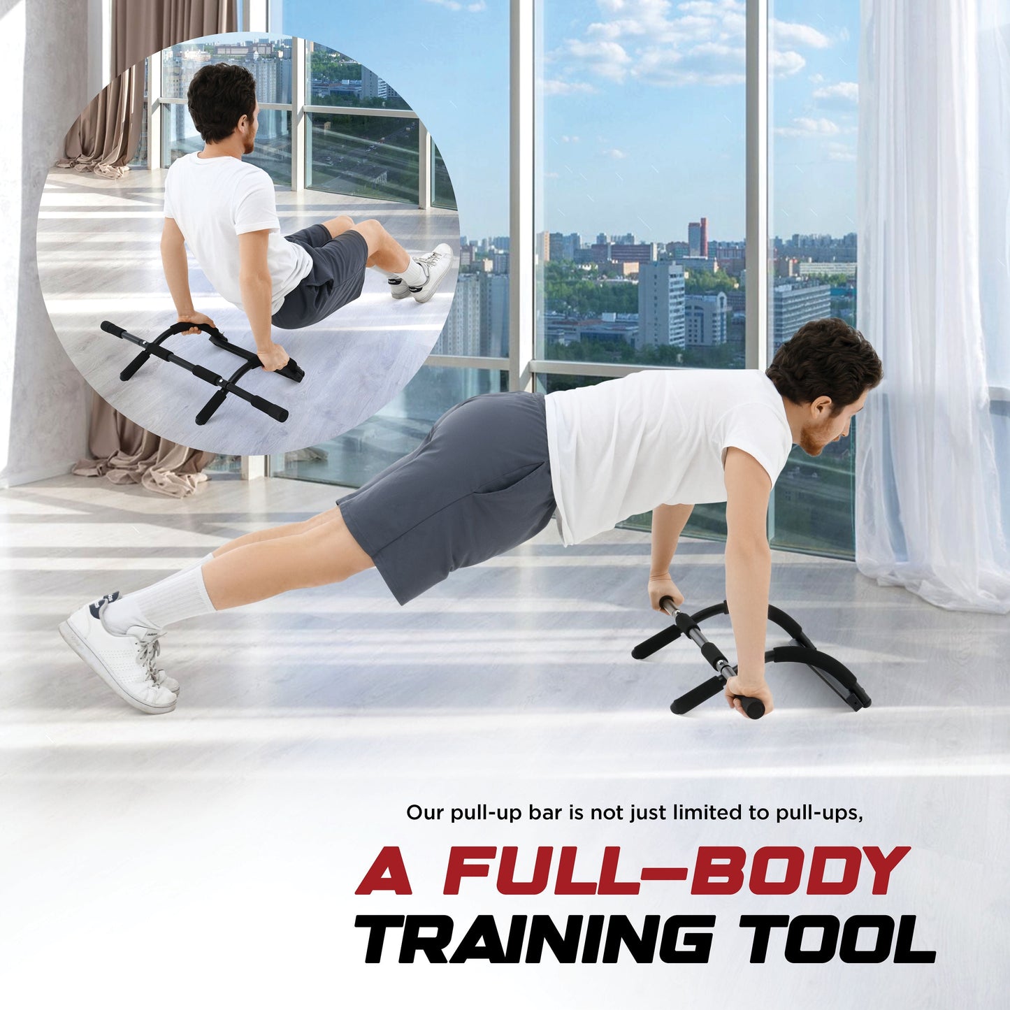 Heavy-Duty Pull Up Bar for Doorway – Multifunctional Chin-Up & Dip Bar Trainer for Home Gym – No Screws Needed, Fits Up to 32” Door Frames