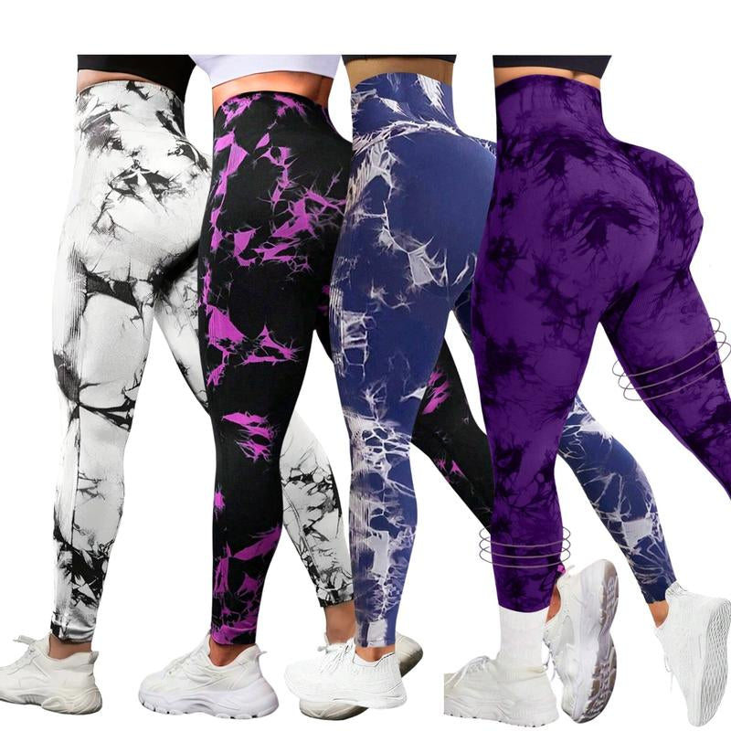 4-Pack Tie-Dye High-Waisted Leggings for Women – Tummy Control, Rear-Lifting, Squat-Proof Yoga & Workout Pants