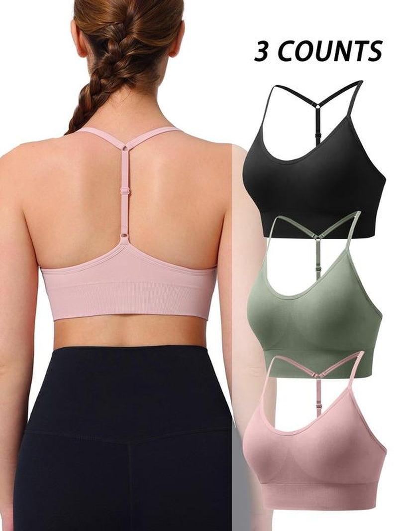 Women's Solid Color Sports Bra with Adjustable Y-Back Straps