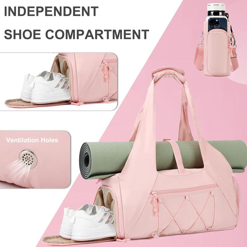 Yoga Mat Bag with Shoe Compartment & Wet Pocket, Sport Yoga Gym Tote Bag with Yoga Strap, Travel Carryall for Yoga Essentials