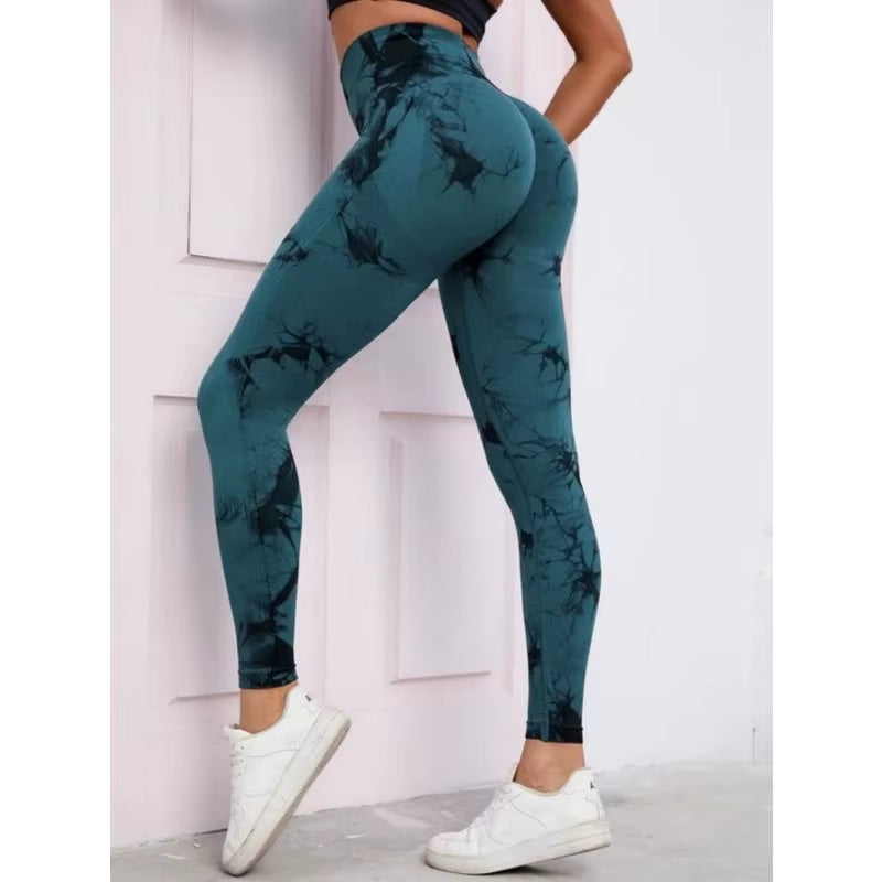 Seamless High-Waist Tie-Dye Leggings for Women – Butt-Lifting Yoga Pants for Running, Workout & Fitness