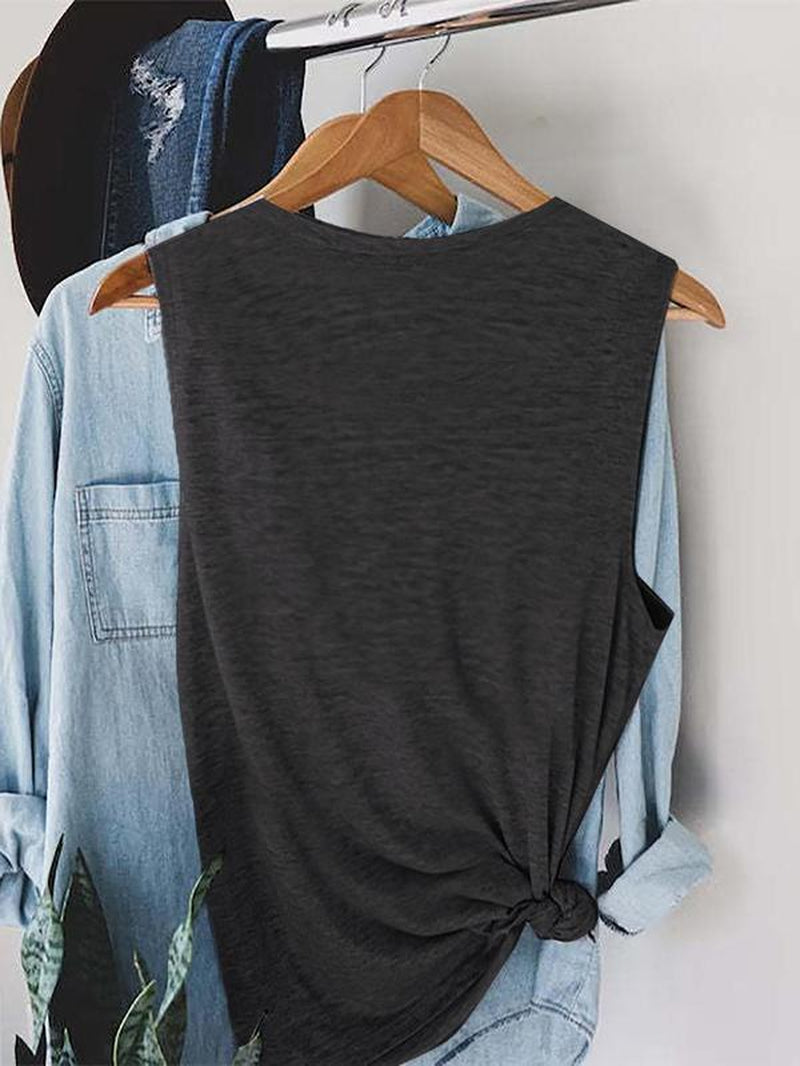 Women's Sun Graphic Print Round Neck Tank Top, Casual Sleeveless Summer Top for Daily Wear, Stylish Ladies Top