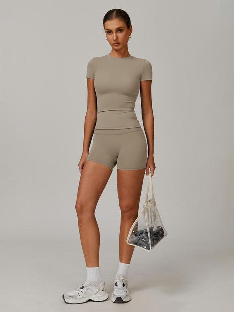 Women’s Ribbed Crop Top & High-Waist Shorts Set – Quick-Dry Activewear for Yoga, Gym, Running & All-Season Workouts