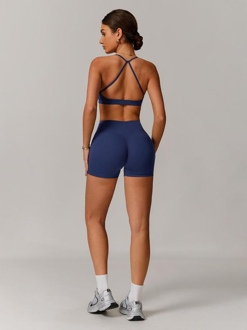 Women’s Solid Crop Sports Top & High Waist Shorts Tracksuit Set, Breathable Quick Dry Activewear for Yoga, Gym, Workout, Running, All-Season Sportswear for Ladies