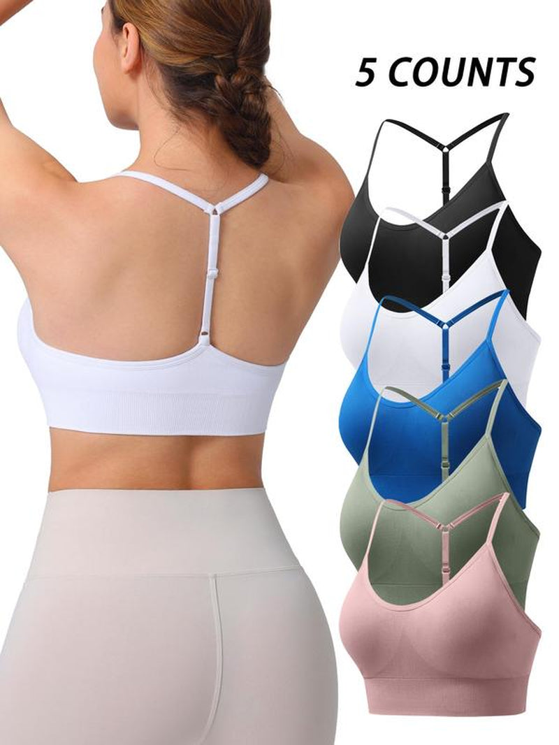Women's Solid Color Sports Bra with Adjustable Y-Back Straps