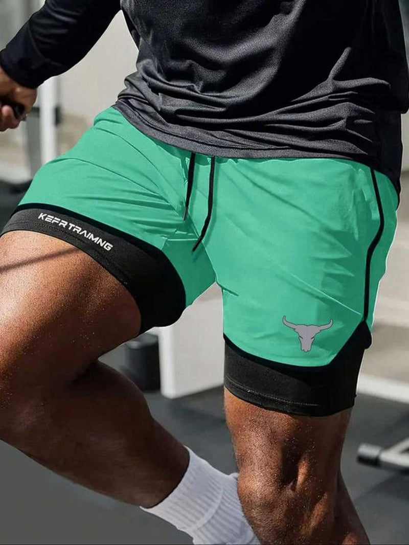 Men’s Regular Fit Bull Head Print Quick-Drying Breathable Training Shorts, Casual Gym Workout Shorts for Summer, Comfortable Bottoms for Indoor/Outdoor Wear