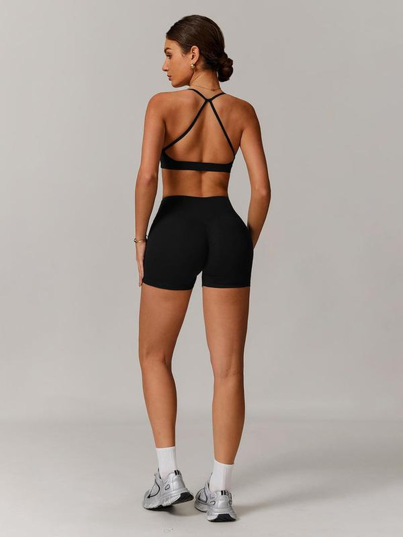 Women’s Solid Crop Sports Top & High Waist Shorts Tracksuit Set, Breathable Quick Dry Activewear for Yoga, Gym, Workout, Running, All-Season Sportswear for Ladies