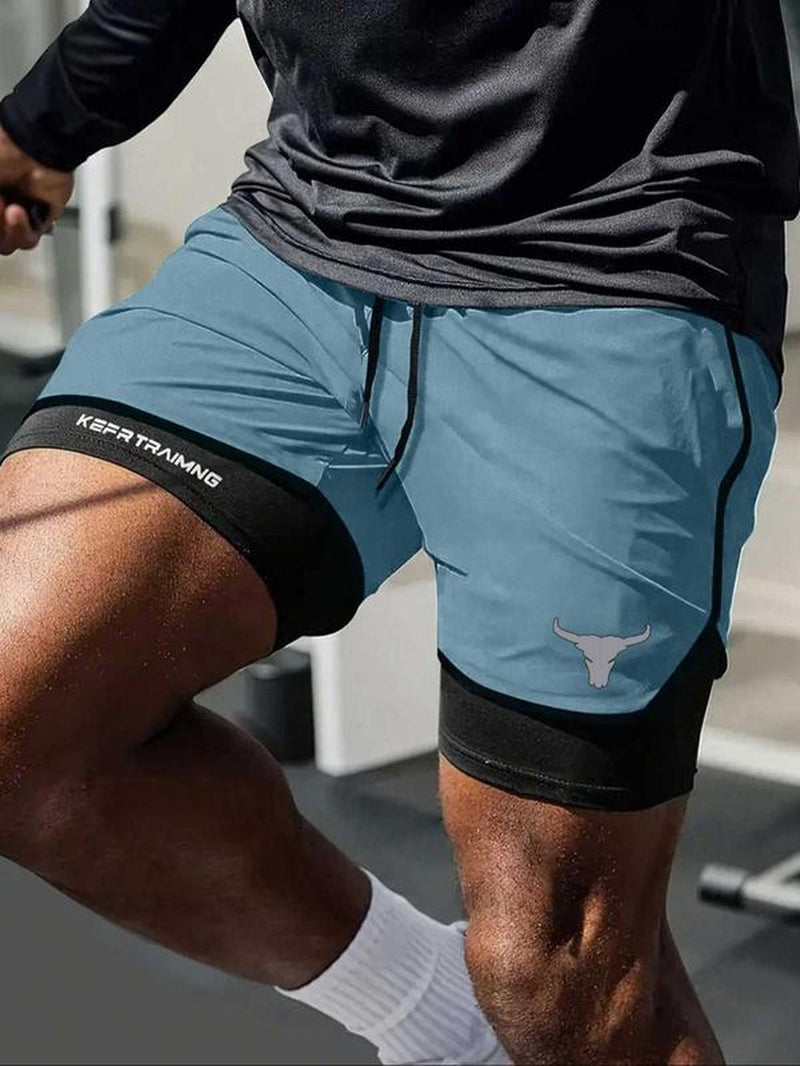 Men’s Regular Fit Bull Head Print Quick-Drying Breathable Training Shorts, Casual Gym Workout Shorts for Summer, Comfortable Bottoms for Indoor/Outdoor Wear