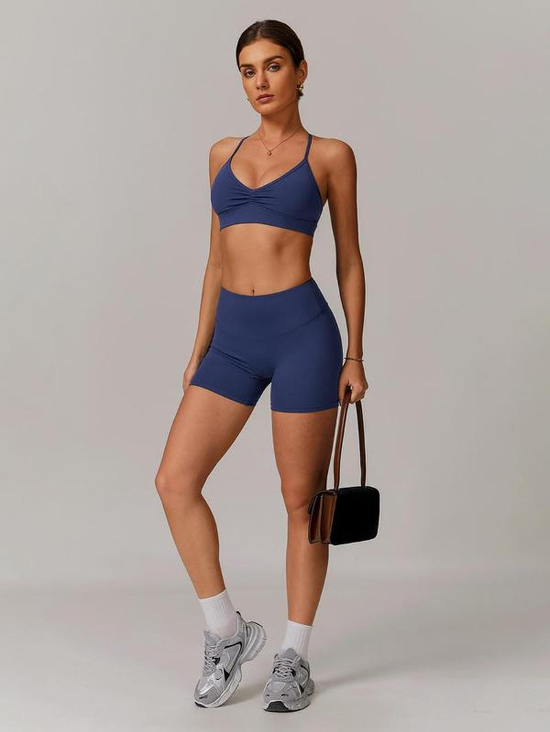 Women’s Solid Crop Sports Top & High Waist Shorts Tracksuit Set, Breathable Quick Dry Activewear for Yoga, Gym, Workout, Running, All-Season Sportswear for Ladies