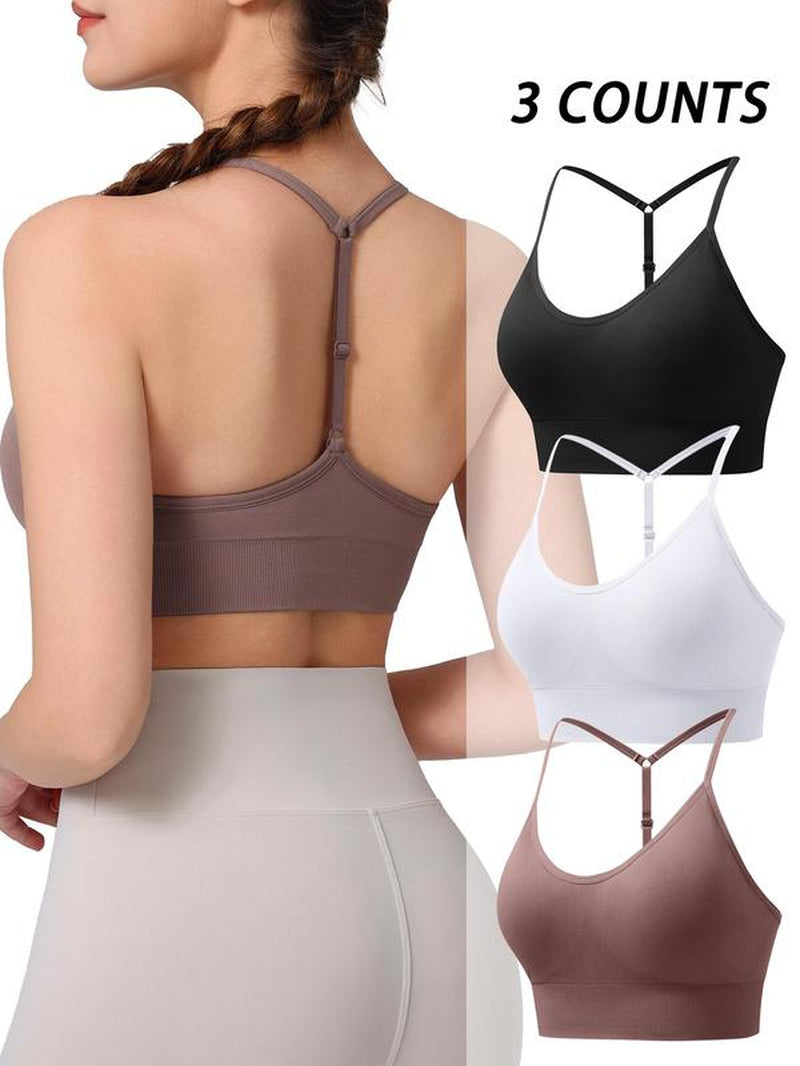 Women's Solid Color Sports Bra with Adjustable Y-Back Straps