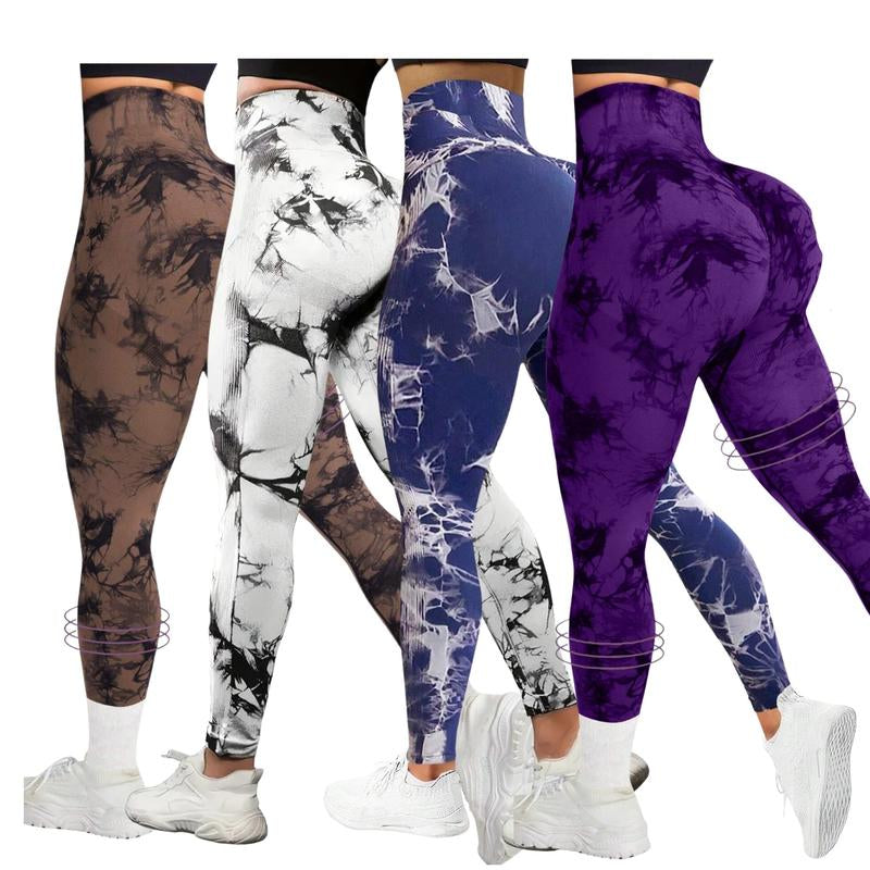 4-Pack Tie-Dye High-Waisted Leggings for Women – Tummy Control, Rear-Lifting, Squat-Proof Yoga & Workout Pants