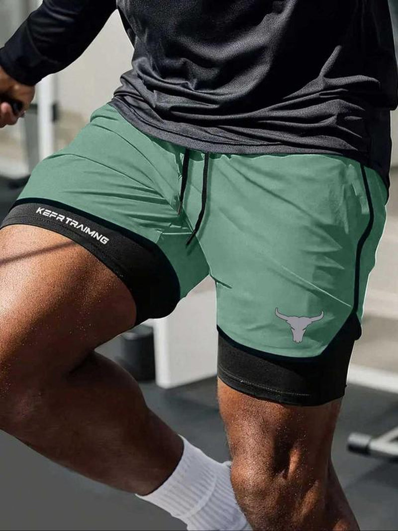 Men’s Regular Fit Bull Head Print Quick-Drying Breathable Training Shorts, Casual Gym Workout Shorts for Summer, Comfortable Bottoms for Indoor/Outdoor Wear