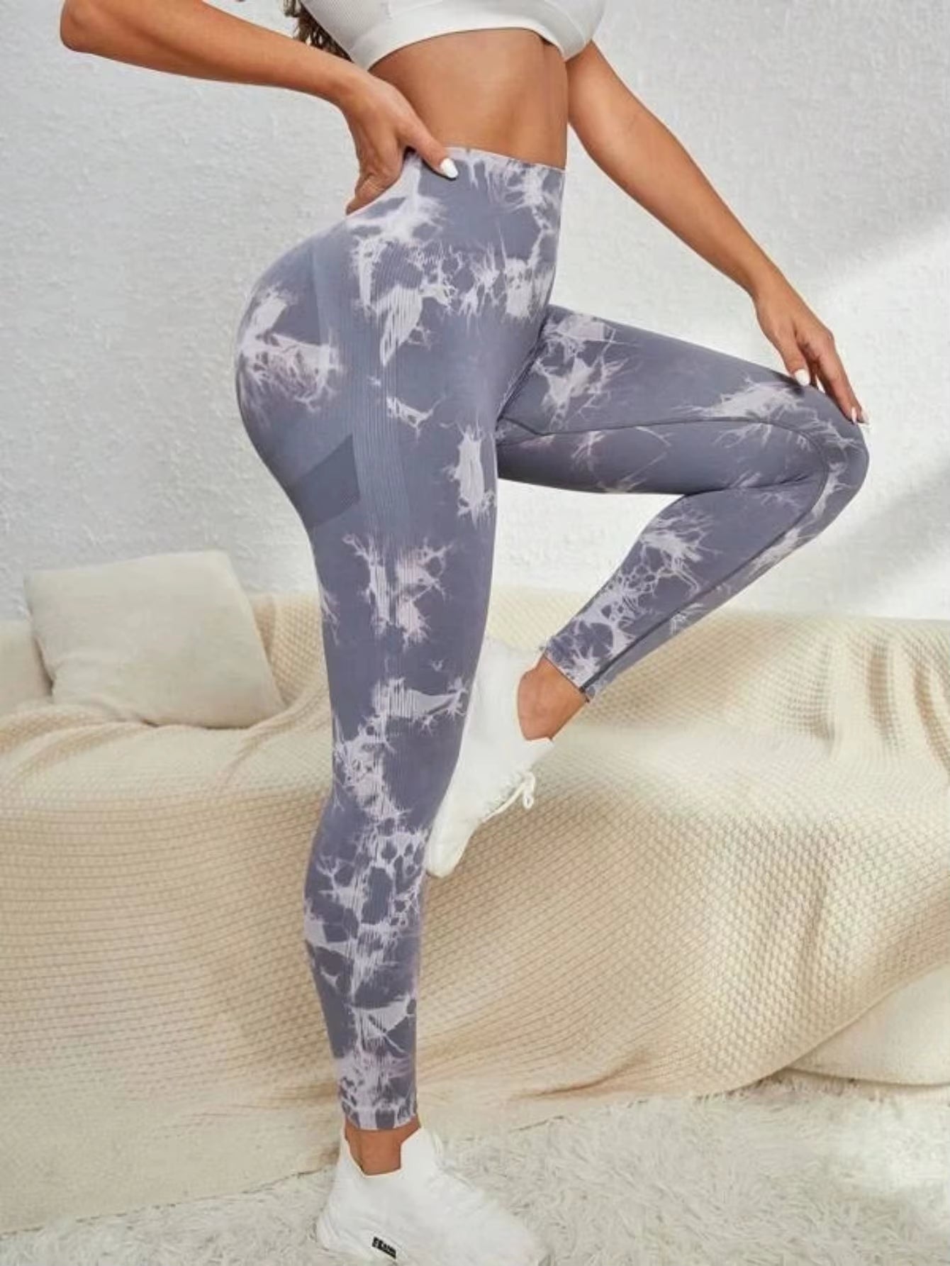 Seamless High-Waist Tie-Dye Leggings for Women – Butt-Lifting Yoga Pants for Running, Workout & Fitness