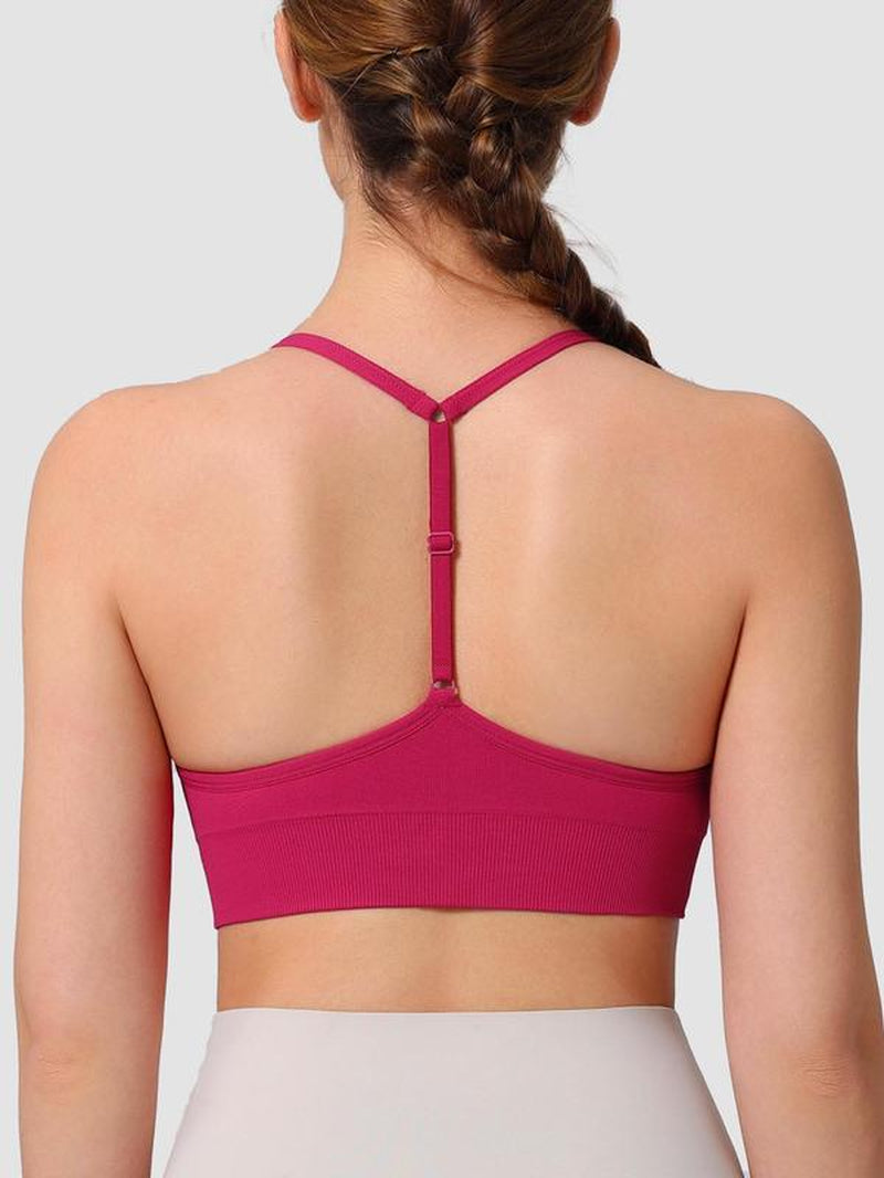 Women's Solid Color Sports Bra with Adjustable Y-Back Straps