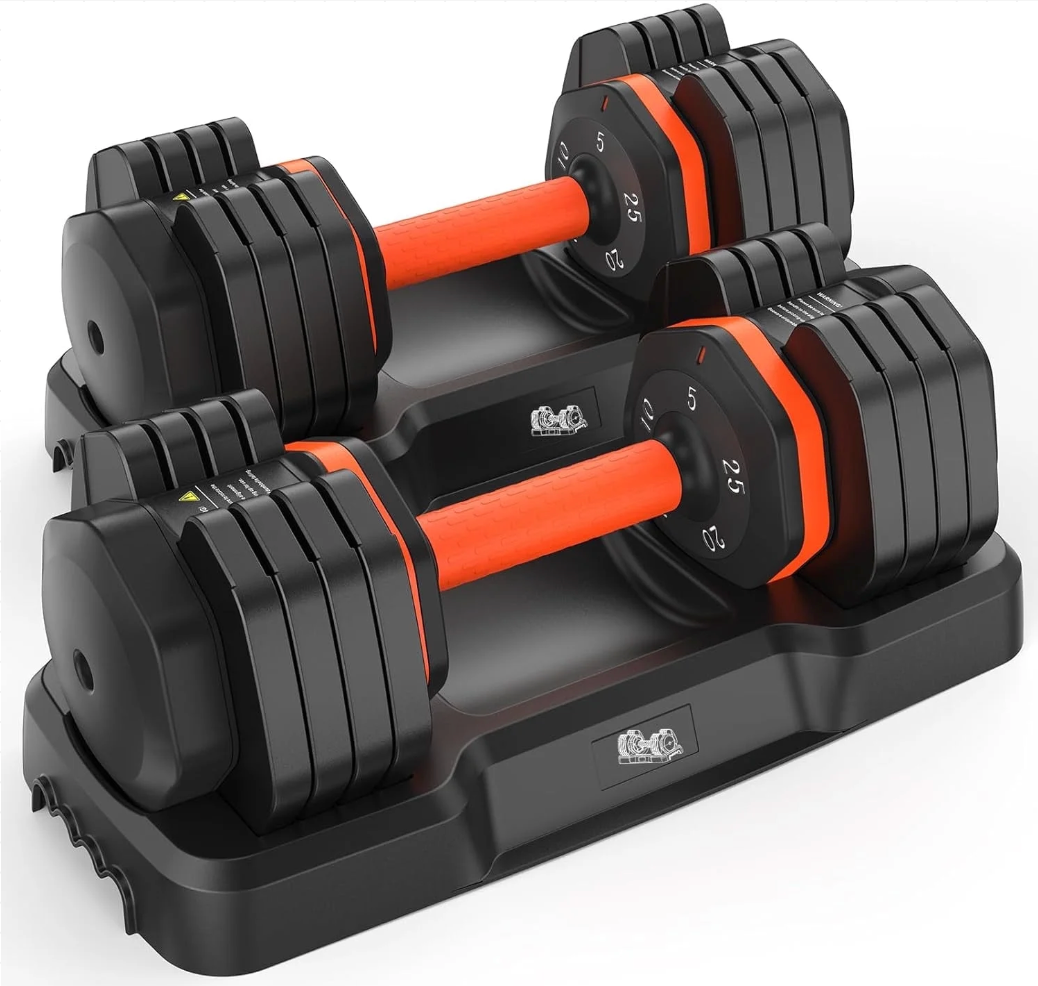 UPGO Adjustable Dumbbells Set – 25LB Pair (5-in-1 Free Weights: 5/10/15/20/25LB) – Space-Saving Home Gym Dumbbell Set with Anti-Slip Handle, 50LB Total