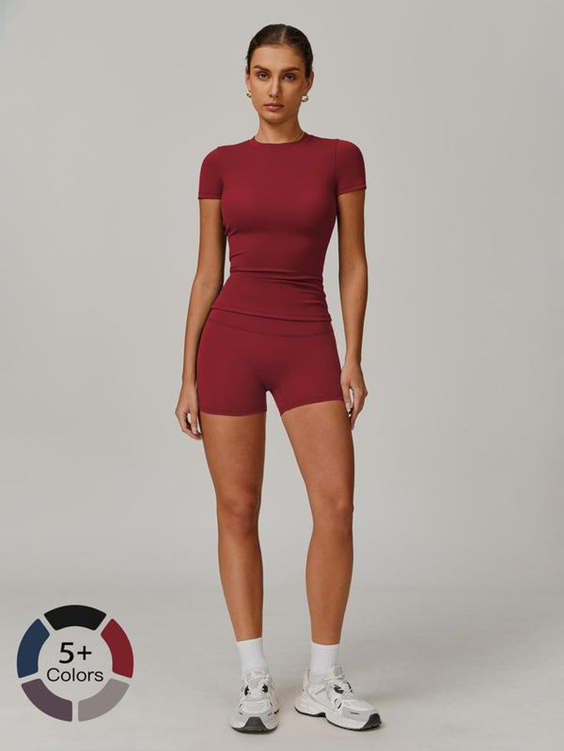Women’s Ribbed Crop Top & High-Waist Shorts Set – Quick-Dry Activewear for Yoga, Gym, Running & All-Season Workouts