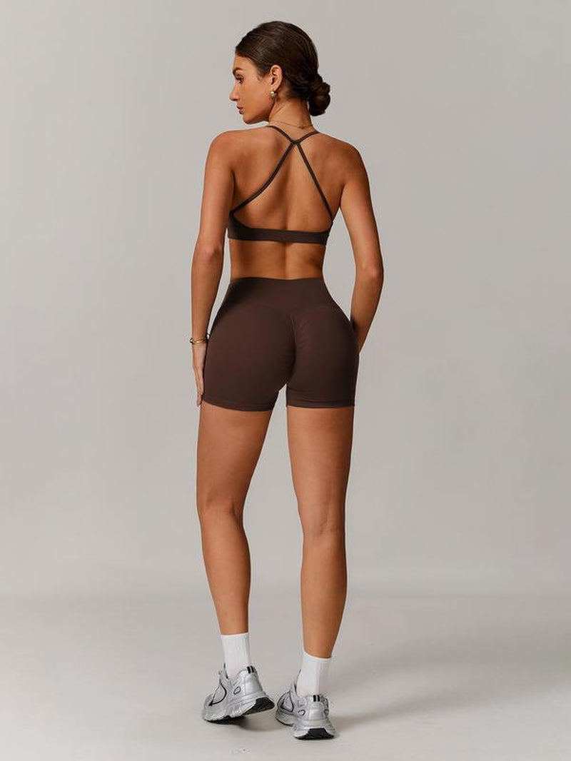 Women’s Solid Crop Sports Top & High Waist Shorts Tracksuit Set, Breathable Quick Dry Activewear for Yoga, Gym, Workout, Running, All-Season Sportswear for Ladies