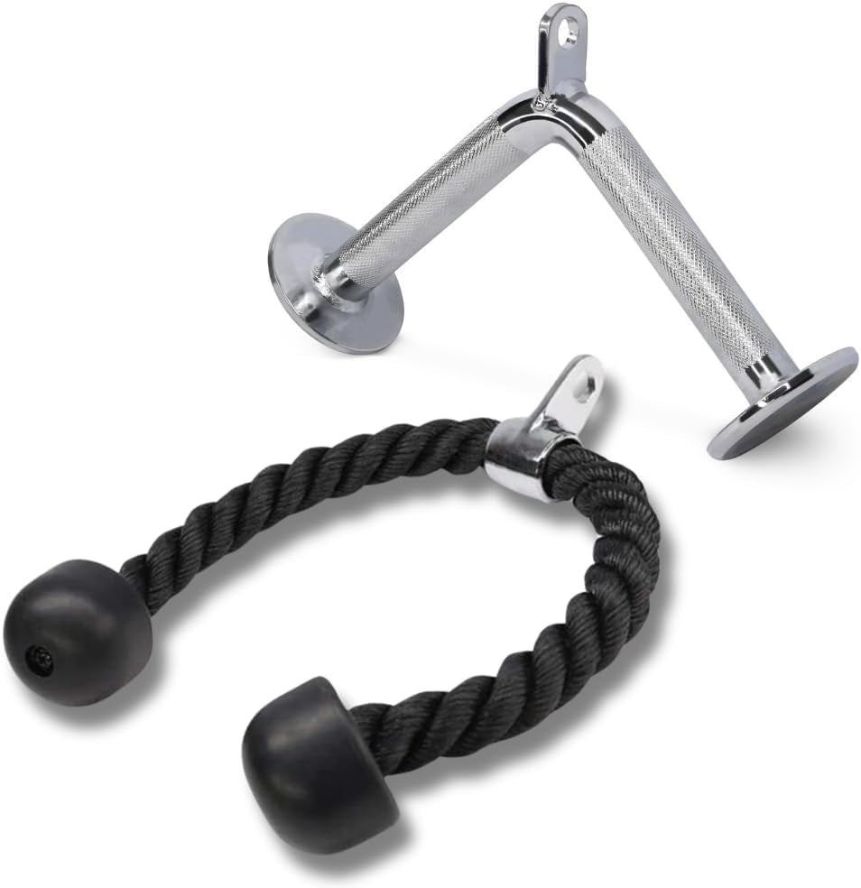 Tricep Press Down & LAT Pulldown Cable Machine Attachment Set – Cable Accessories for Home Gym Workouts