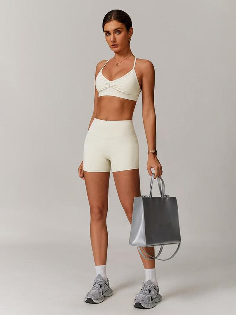 Women’s Solid Crop Sports Top & High Waist Shorts Tracksuit Set, Breathable Quick Dry Activewear for Yoga, Gym, Workout, Running, All-Season Sportswear for Ladies