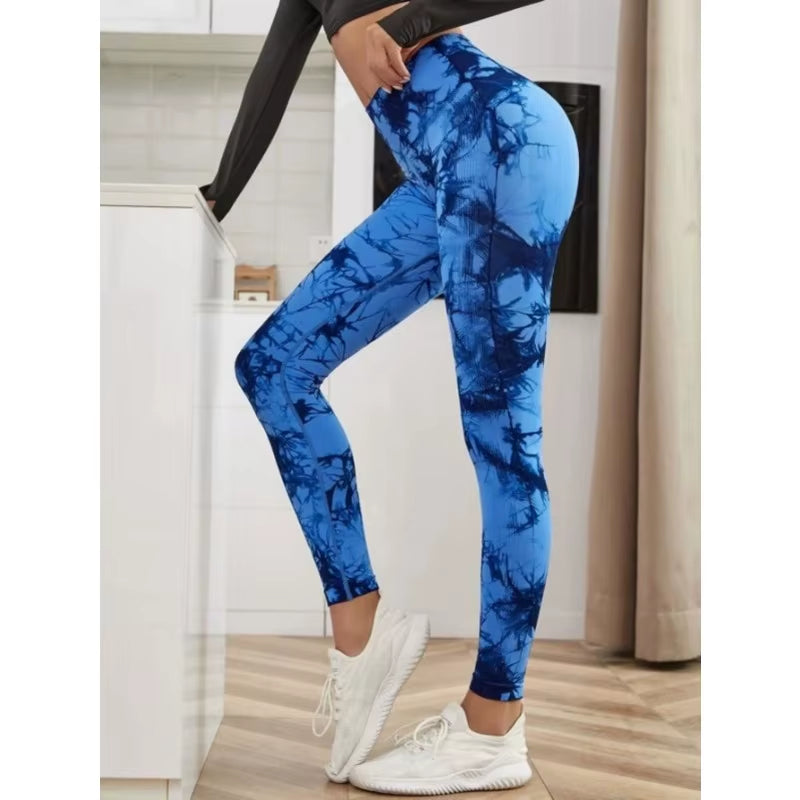 Seamless High-Waist Tie-Dye Leggings for Women – Butt-Lifting Yoga Pants for Running, Workout & Fitness