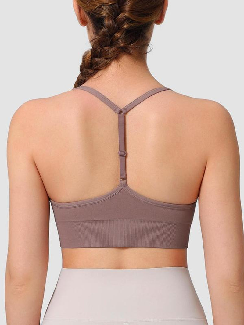 Women's Solid Color Sports Bra with Adjustable Y-Back Straps