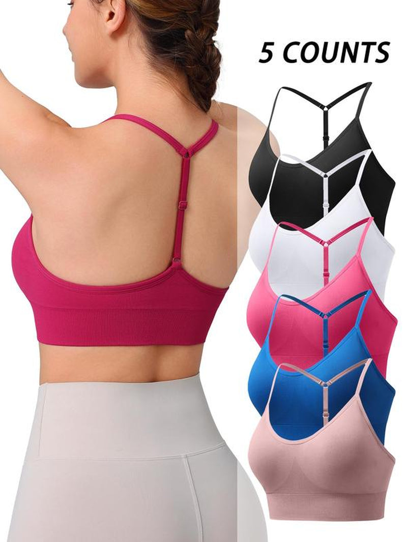 Women's Solid Color Sports Bra with Adjustable Y-Back Straps