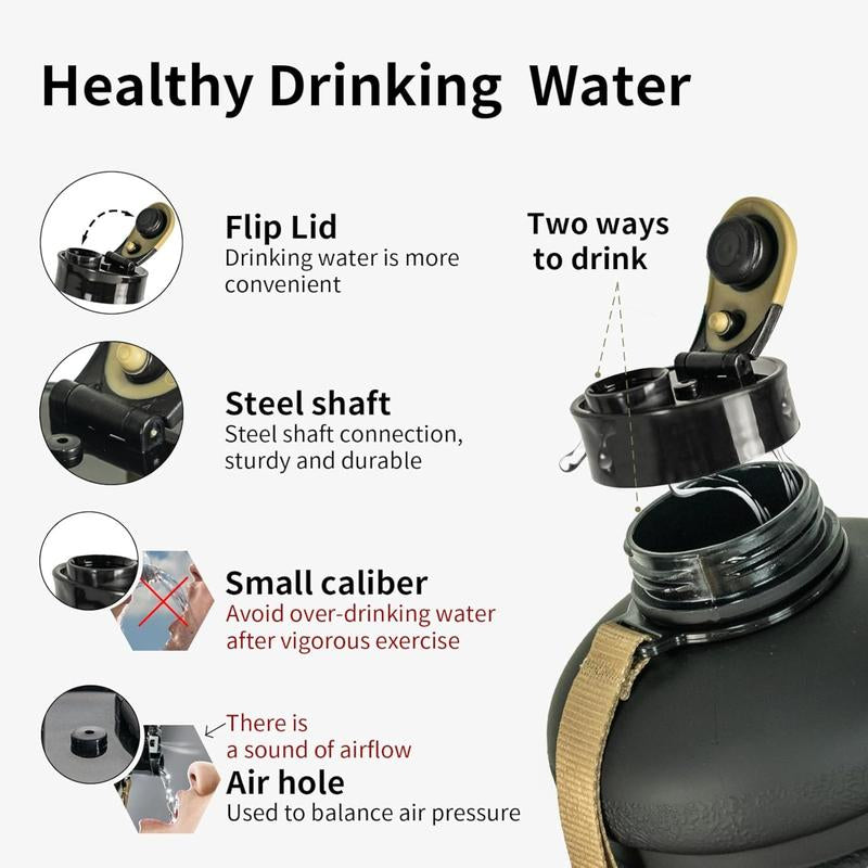 Half Gallon Water Bottle with Time Marker – BPA-Free Large Sports Jug for Gym & Fitness, Leak-Proof Reusable Drink Bottle with Handle, Big Water Container for Daily Hydration