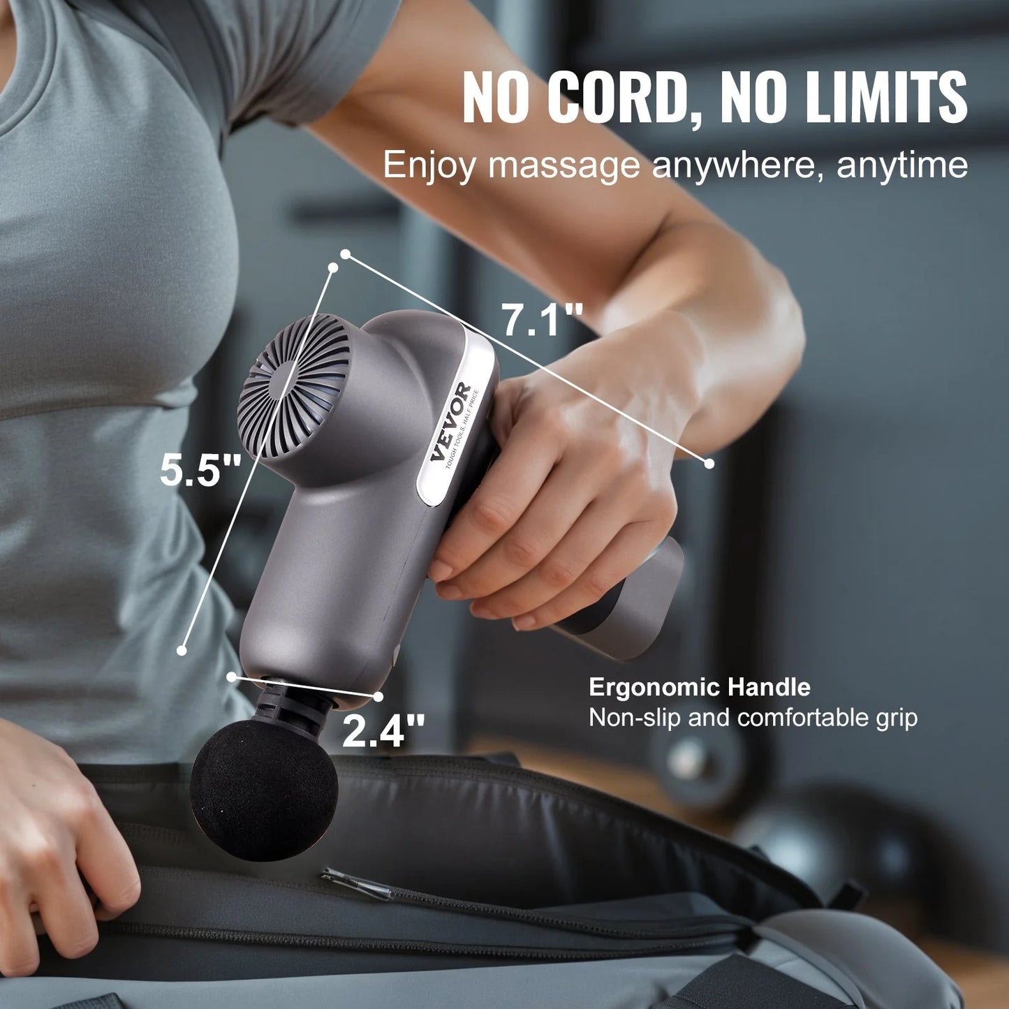 VEVOR Deep Tissue Massage Gun – Handheld Percussion Massager for Athletes with 5 Speeds, 6 Heads & 2500mAh Battery for Pain Relief & Muscle Recovery