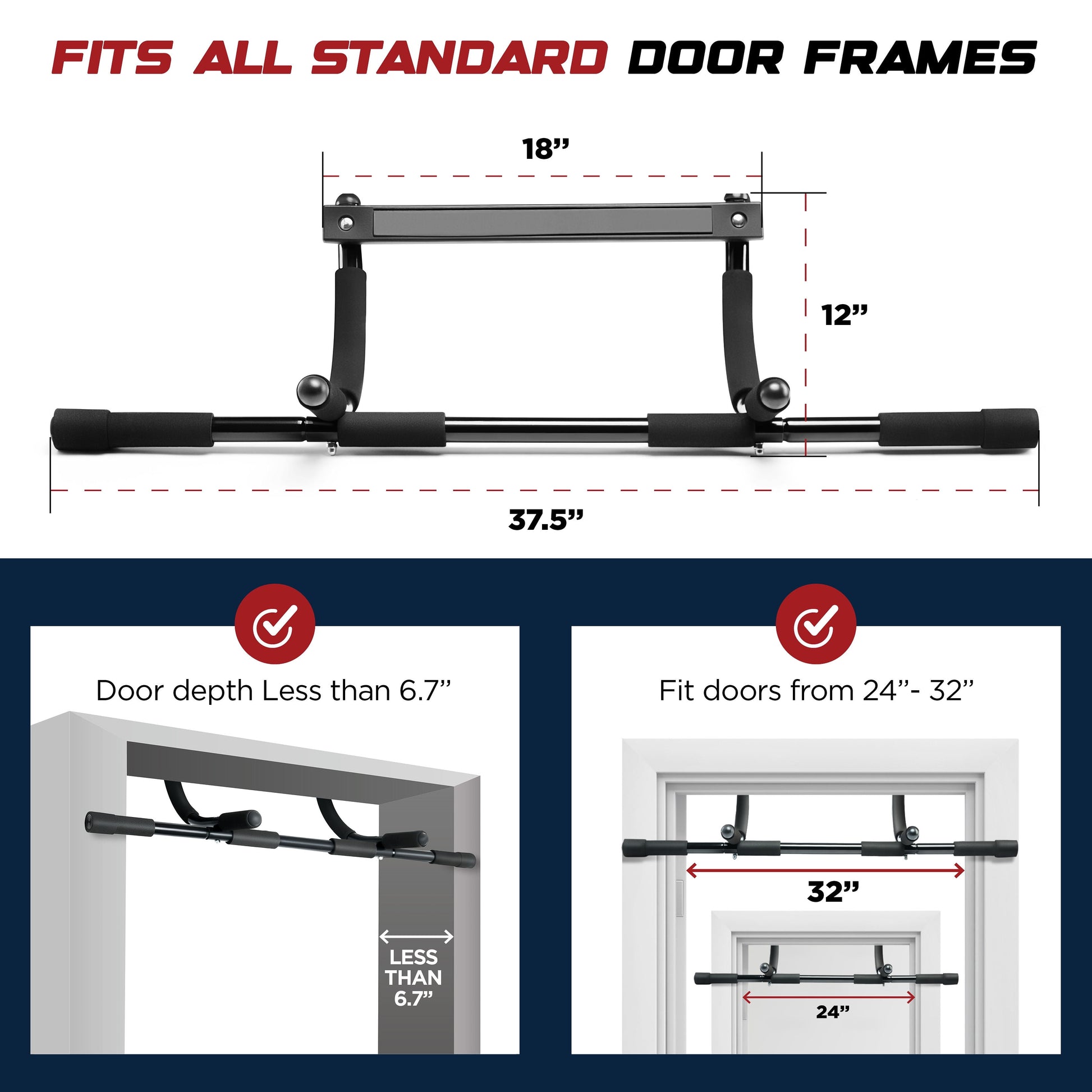 Heavy-Duty Pull Up Bar for Doorway – Multifunctional Chin-Up & Dip Bar Trainer for Home Gym – No Screws Needed, Fits Up to 32” Door Frames